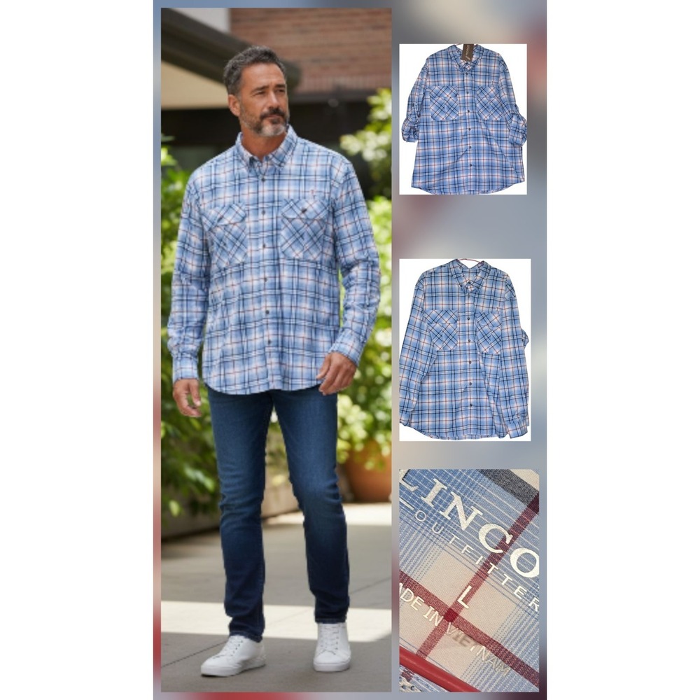 LINCOLN Outfitters Blue Red Usa Vented Long Sleeve Wick Shirt Men's Size L NWT‎